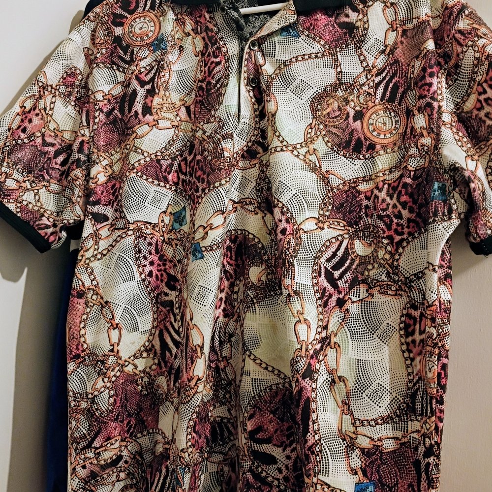 Chain and Animal Print Polo Shirt